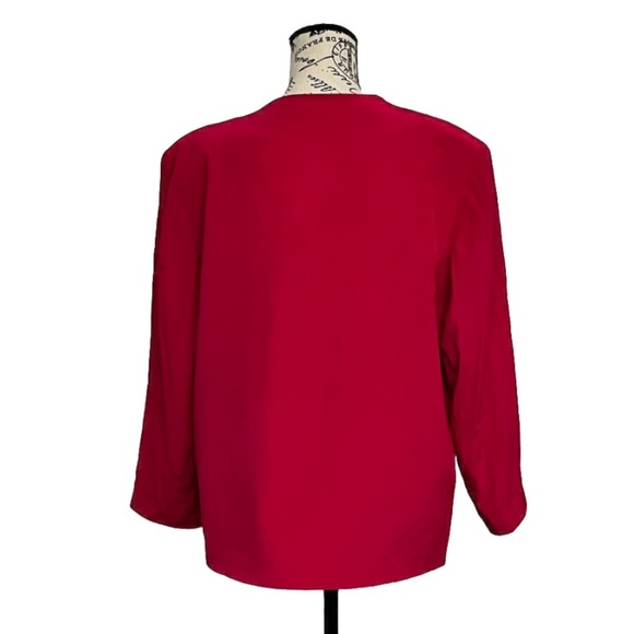 Lauren Alexandria Vintage Silk Blazer – Women’s Red Open Front Jacket L - Picture 4 of 7
